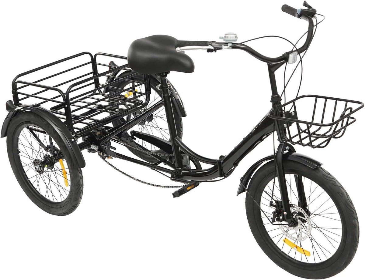 Opvouwbare driewieler - Stadsfiets voor volwassenen - Boodschappen vervoeren - 7 versnellingen - 20 inch - Zwart