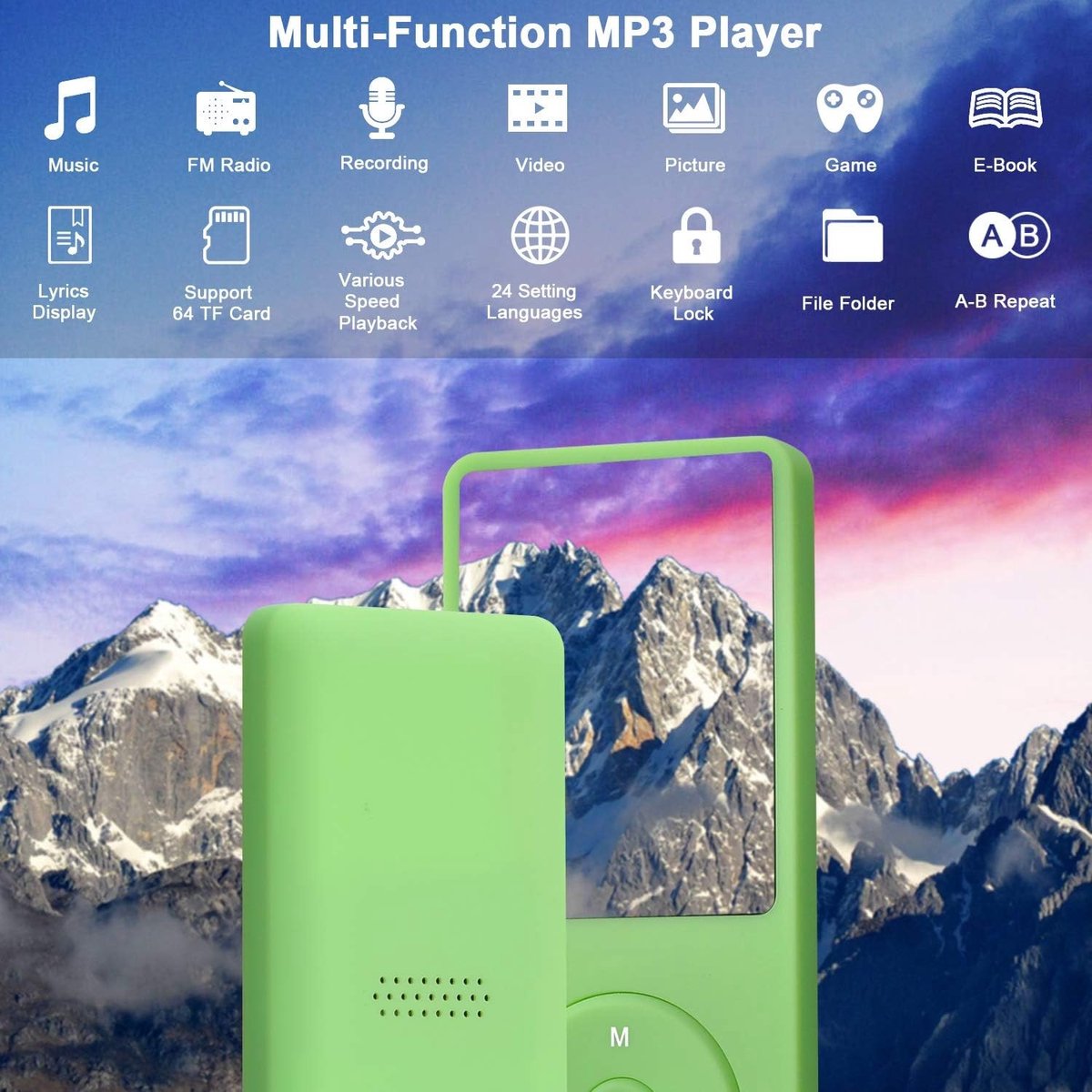 Mp3 speler spotify - Groen - 8 GB - Draagbare Lossless MP3-speler met FM-radio en E-book Reader - Voor Muziekliefhebbers