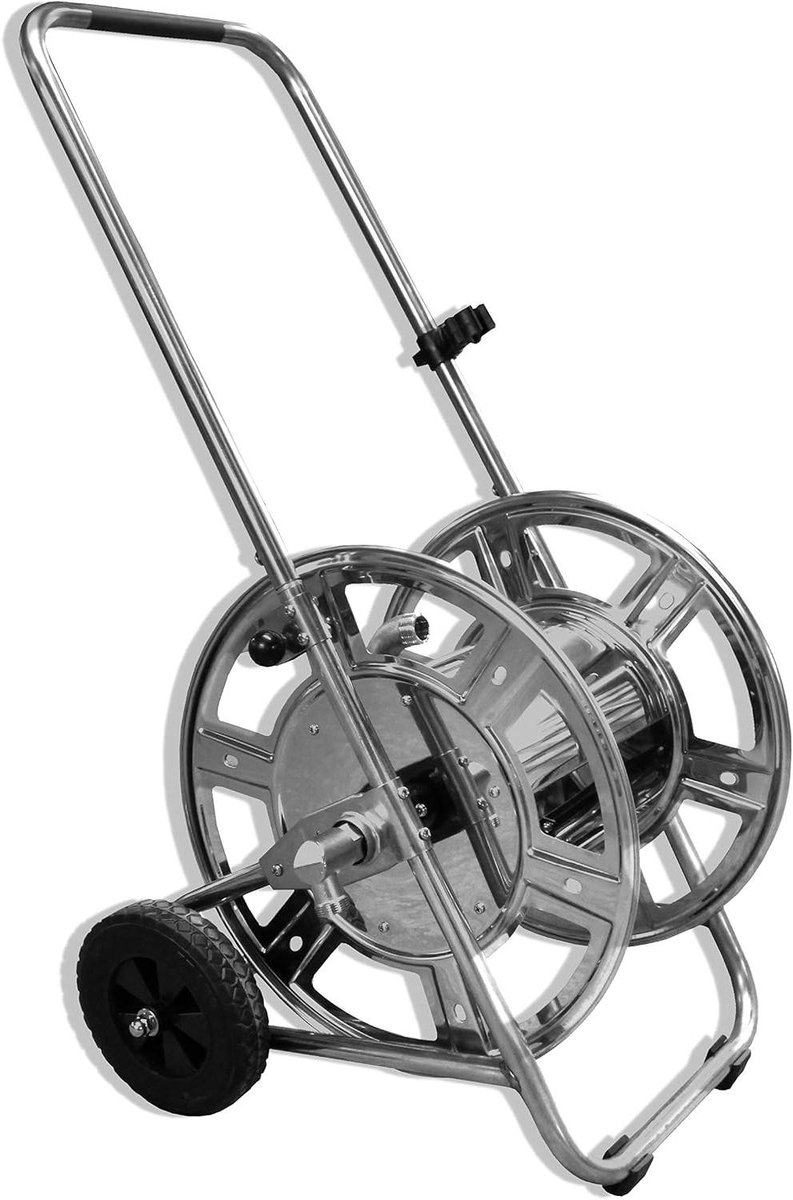 Slangwagen - Slangenhouder - Tuin bewateren - Roestvrij staal - 80 meter capaciteit - Zilver