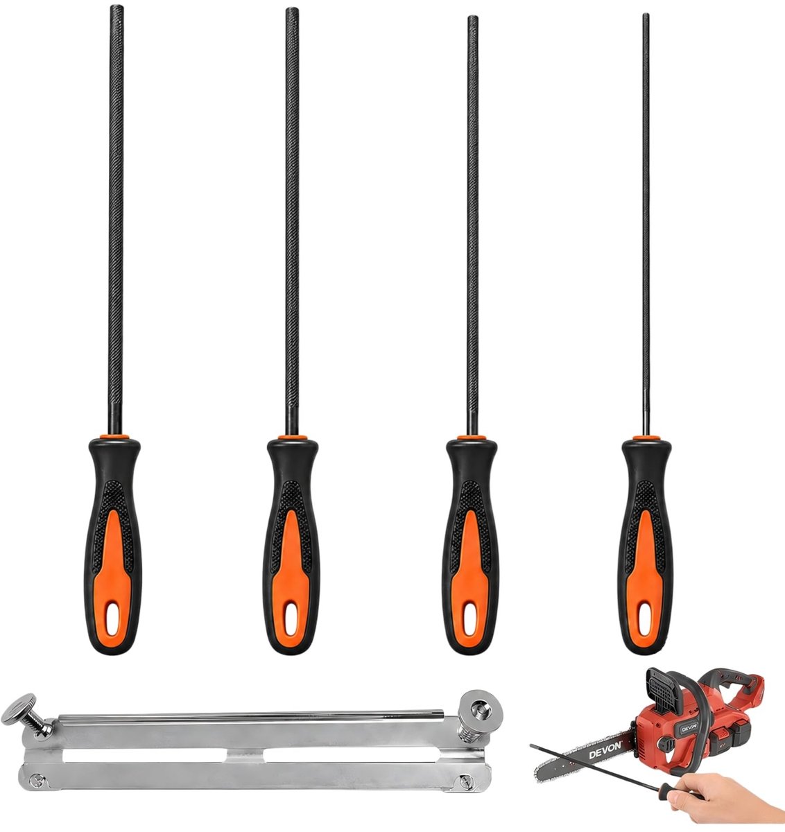 Omgoods - Set van 4 Kettingzaagvijlen met Vijlhouder