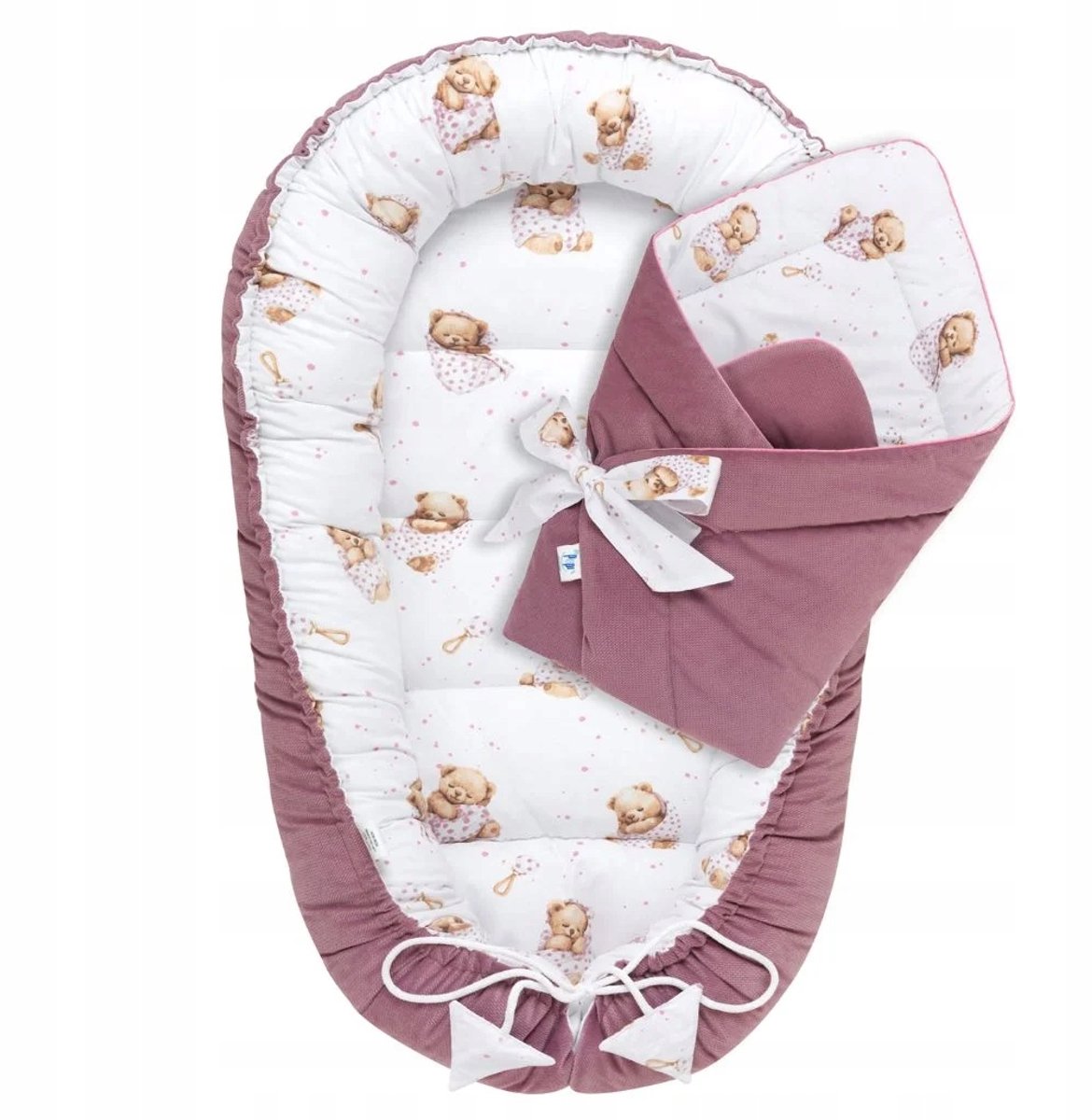 Babynestje met inbakerdoek 'Sleeping Teddy Bear' - Oudroze