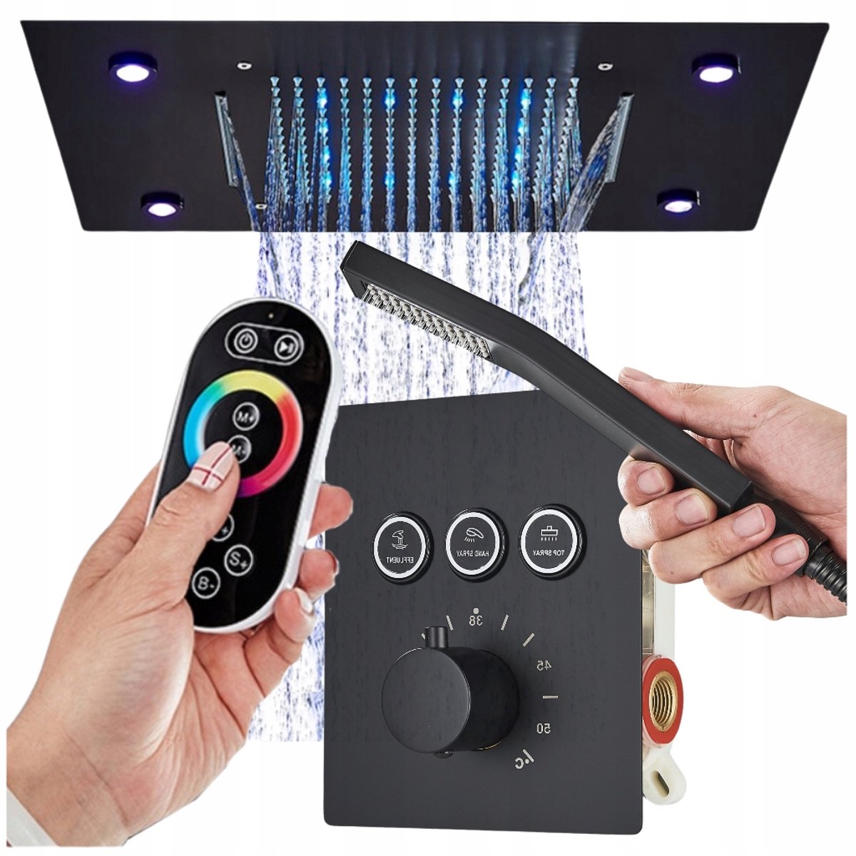Merkloos Inbouw Doucheset met Thermostaat & LED Waterval