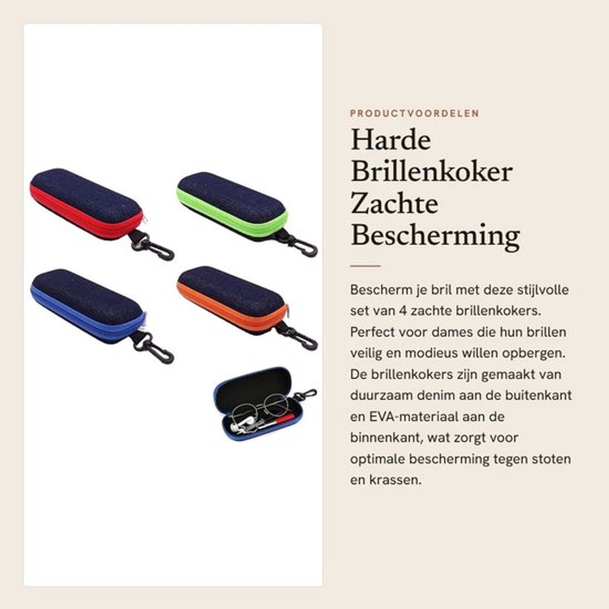 Brillenkoker Hardcase - Zachte Brillenkoker - Draagbare Brillenkoker - Botsingsbestendig - Denim - 16x6,5x5,6cm - Brillenetui