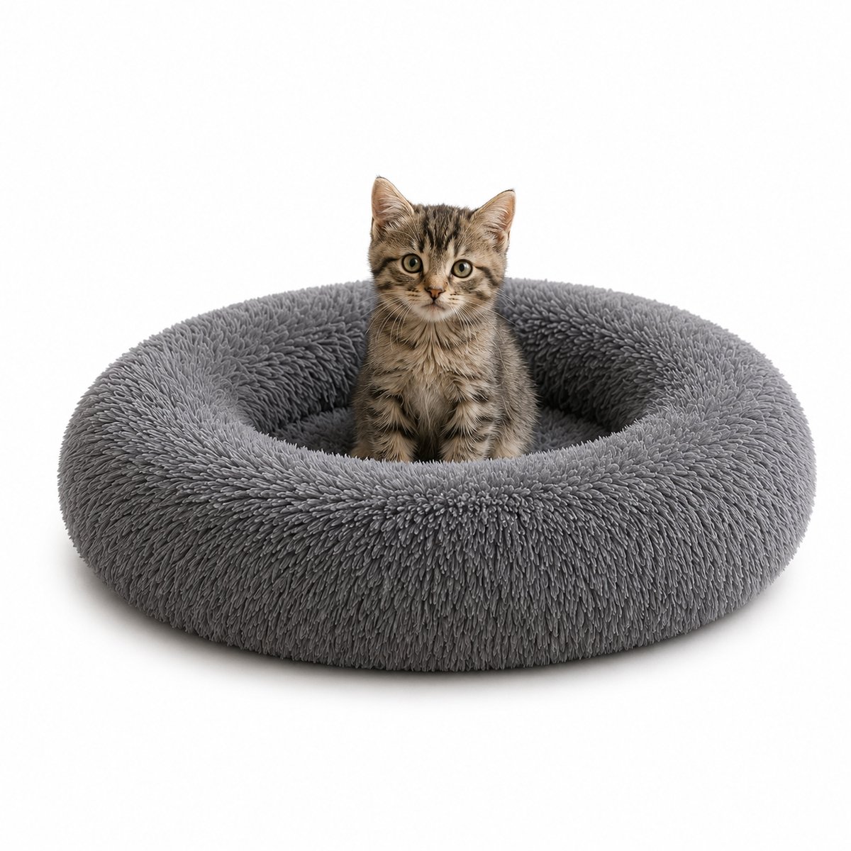 belviona Donut kattenbed, zacht pluche & verhoogde Rand Ø40 cm donkergrijs