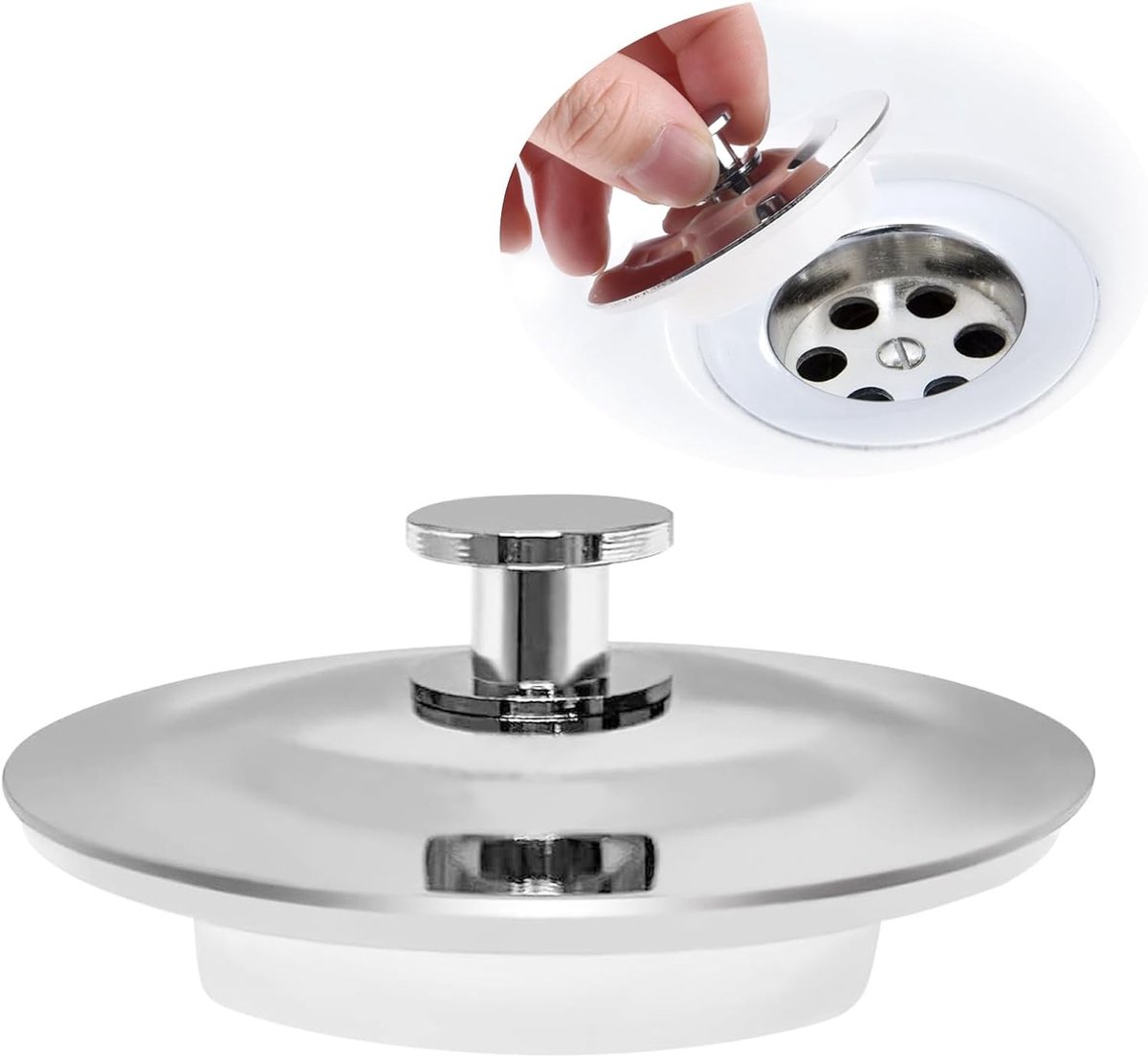 Roestvrijstalen keuken-gootsteen - Zilver - 42-44 mm - Afvoerstop van Roestvrij staal met Rubberen Afdichting - Universeel voor Badkamer en Keuken