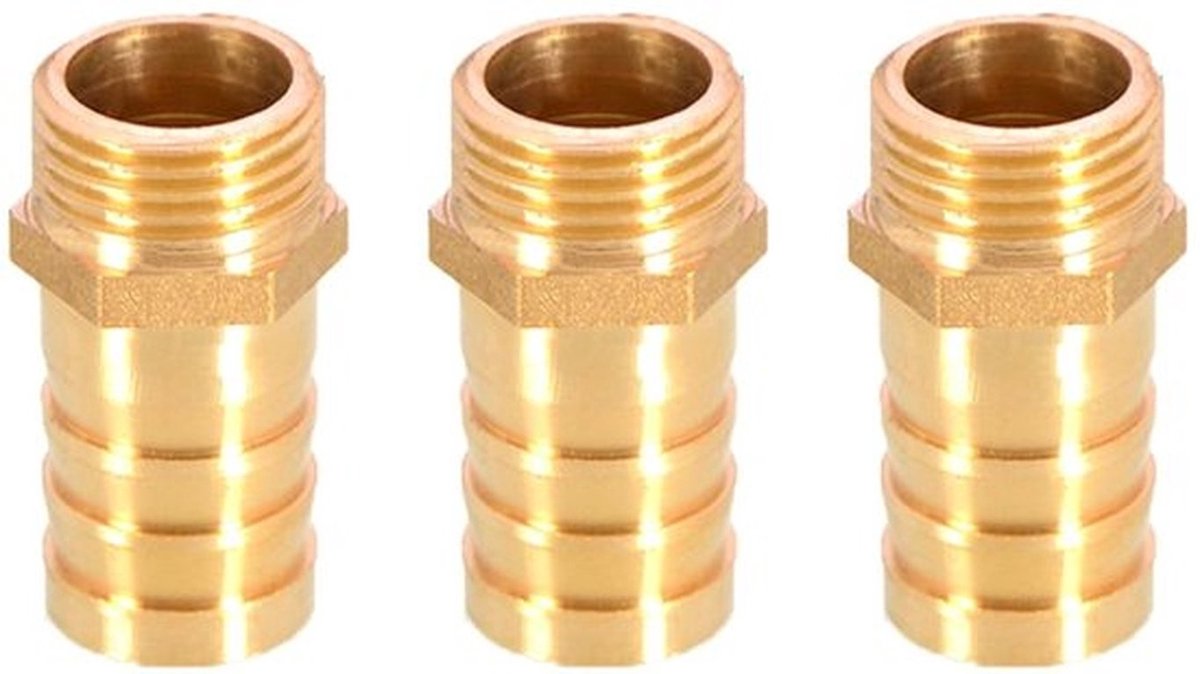 Messing Slangkoppelingen Set - Slangadapter 19 mm naar 1,27 cm - Geschikt voor water en gas - Robuuste kwaliteit - 3 stuks - Ideaal voor...