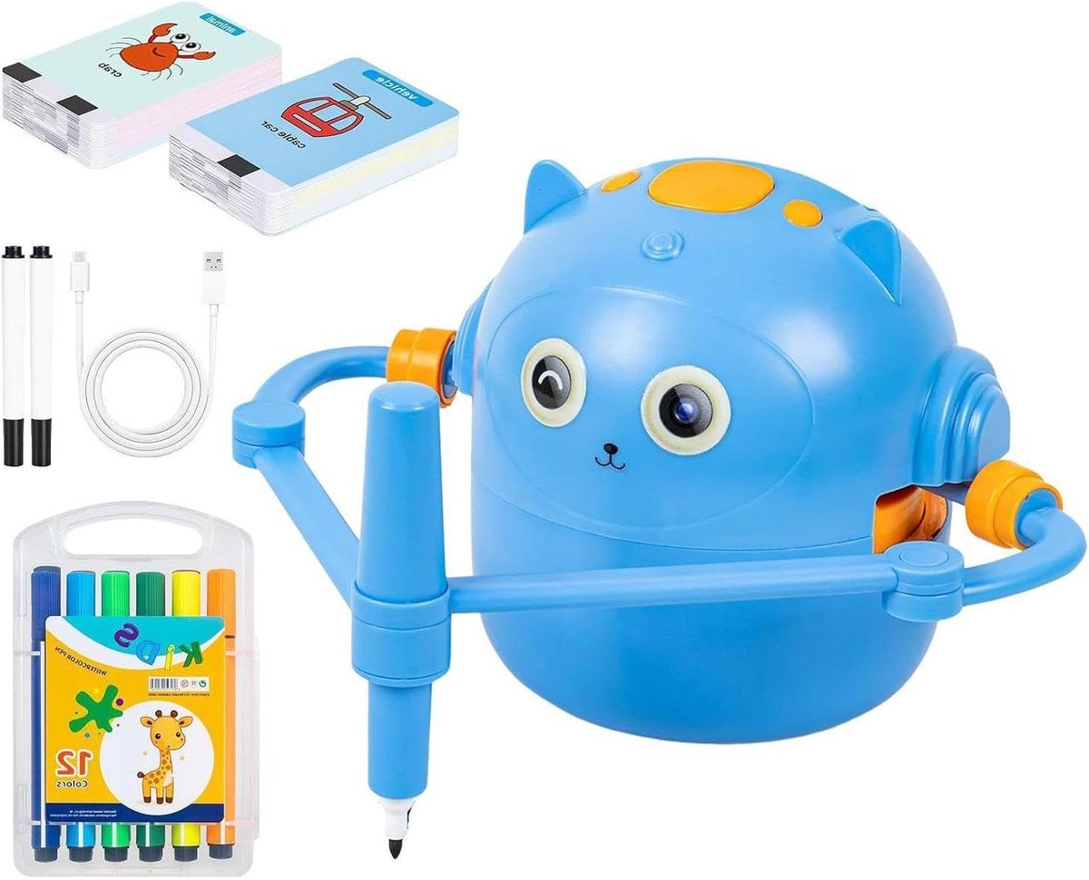 Tekenen Robot - Tekenspeelgoed Robot - Creatief Leren - Interactieve Kaarten - 11 x 12.5 cm - Blauw
