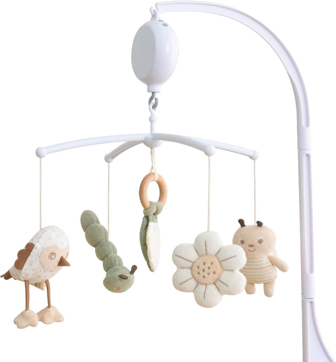 Roterende muziekdoos - Groene rups - Mobiele babymuziekdoos van katoen en bamboe - Voor baby's