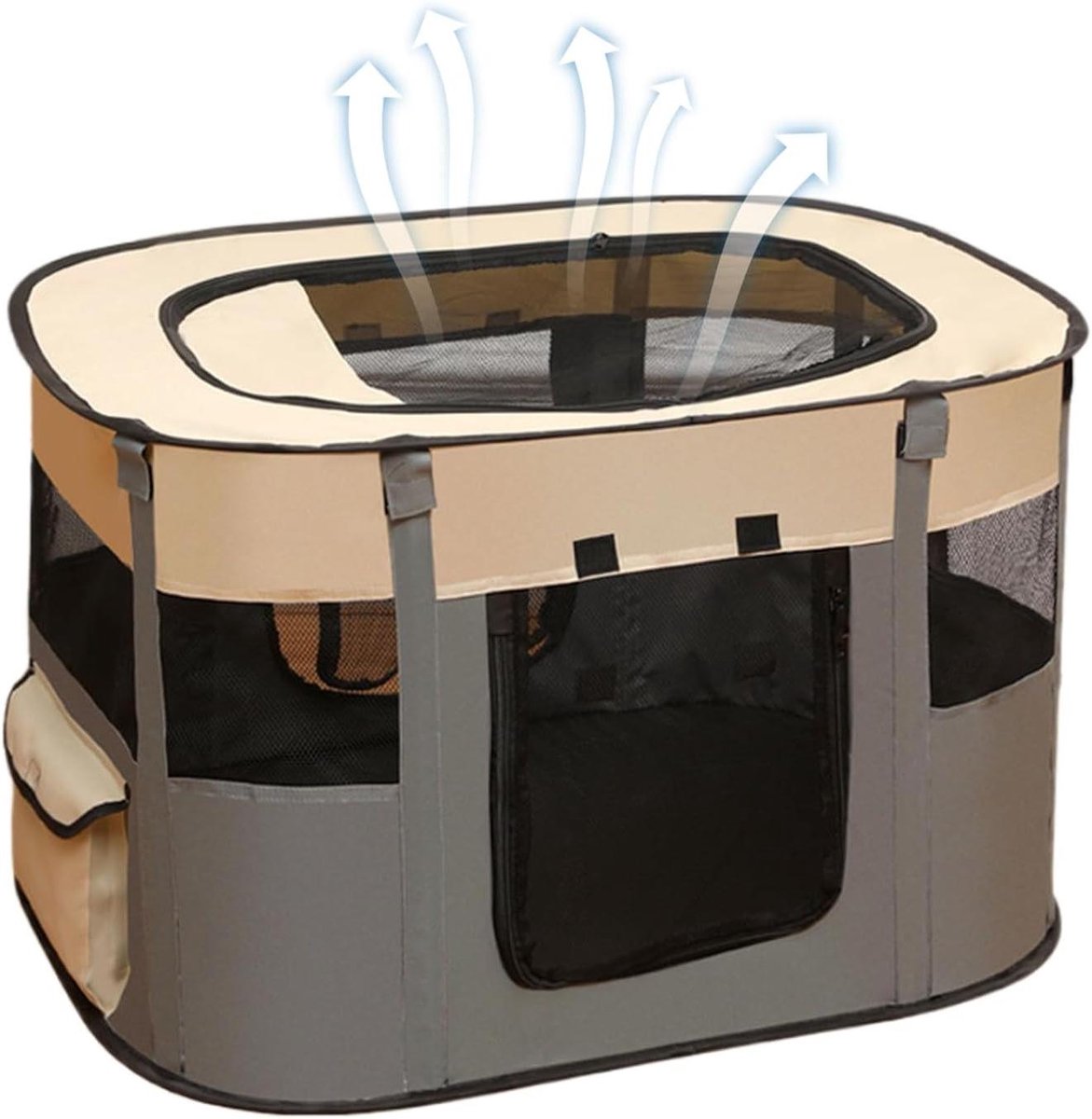 Opvouwbare Kattenren - Huisdier Tent - Buiten Spelen - Ademende Mesh Panelen - 70x55x40cm - Grijs