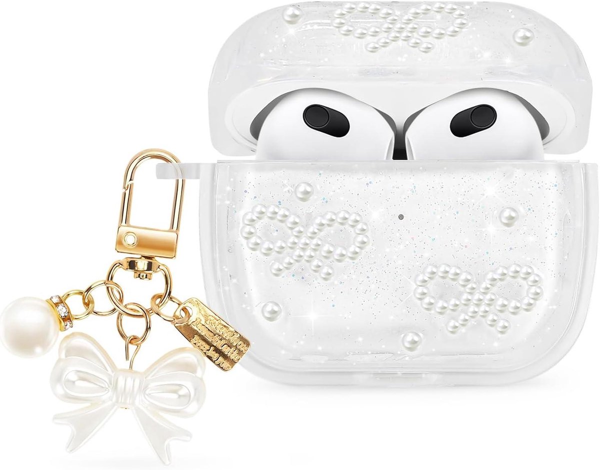 Hoesje voor Airpods 3 - Beschermhoes Oplader - Oplader Beschermen - Transparant Glitterontwerp - N.v.t. - Met Strikjes