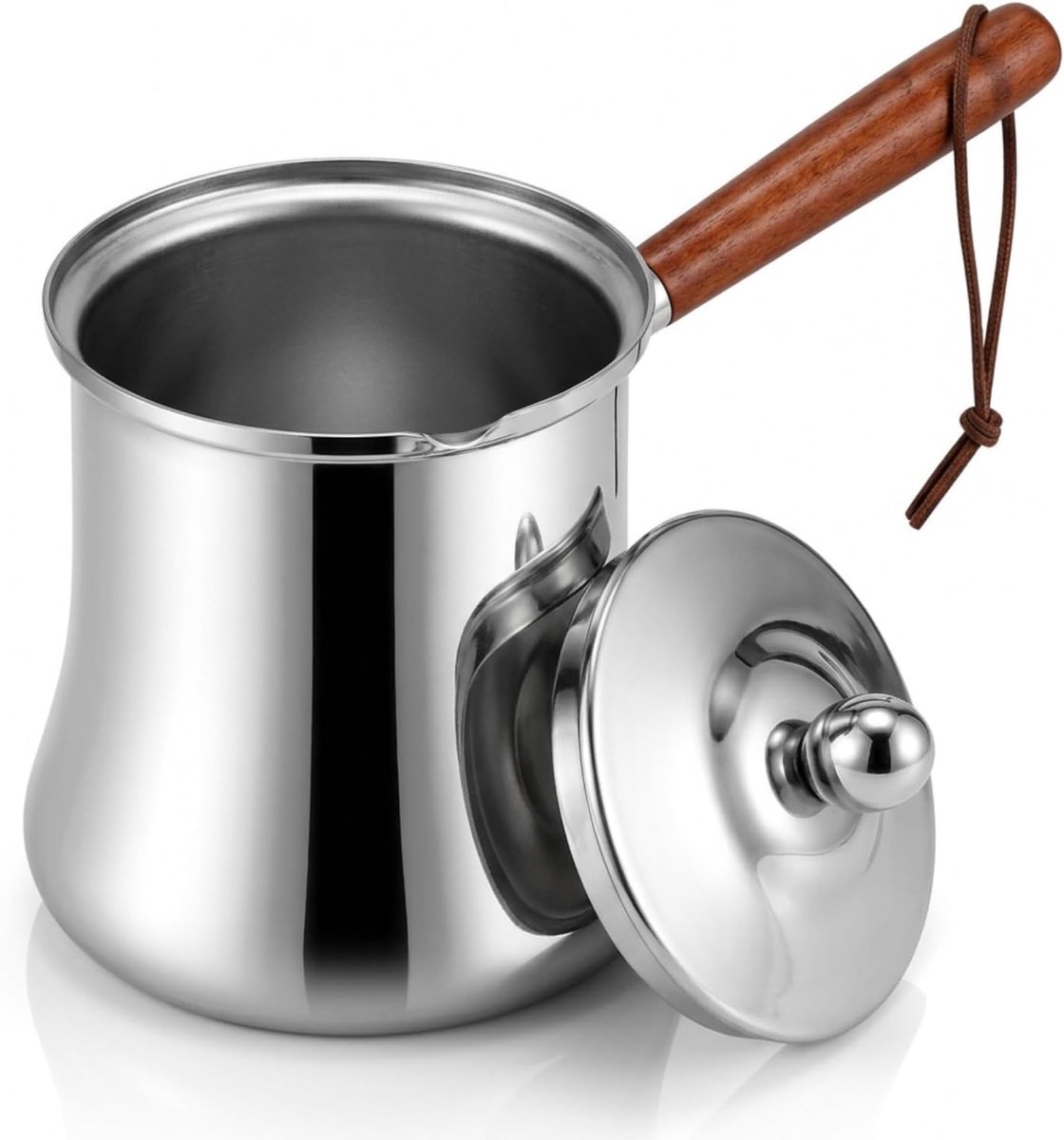 KZQ Roestvrijstalen Turkse koffiepot met snavel en deksel, 720 ml, veelzijdig inzetbaar voor mokka, thee, melk, warme chocolade en het smelten van boter.