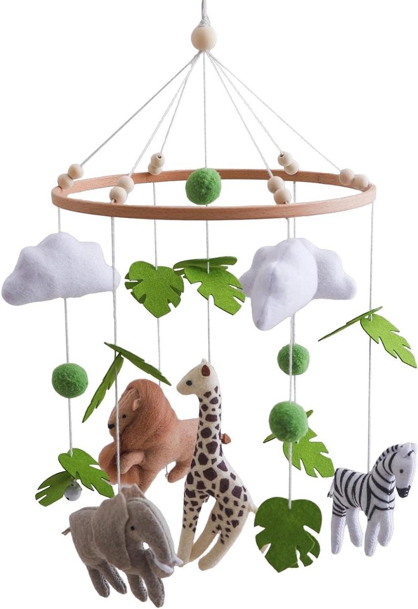Babymobiel Dieren - Wiegmobiel Kinderkamer - Visuele Stimulatie - Zachte Vilten Figuren - 23 x 23 x 3 cm - Multicolor