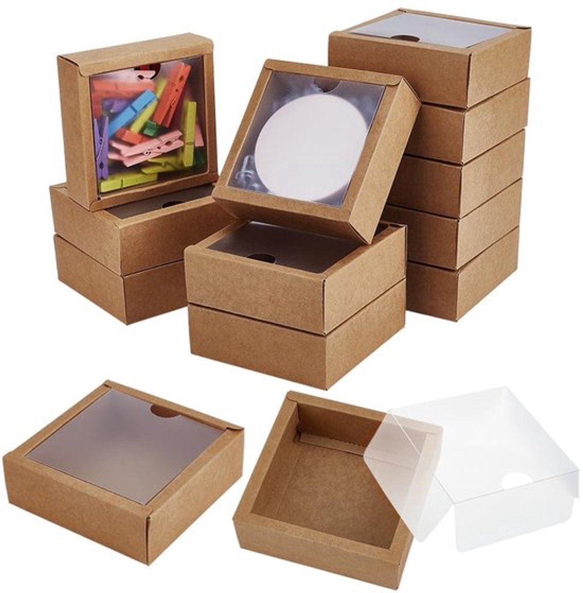 Papieren Doos 20 Stuks - Vierkante Geschenkdozen met PVC-venster - Huwelijksgunst - Festivalcadeau - Koekjes/Chocolaatjes - Eenvoudig Opvouwbaar