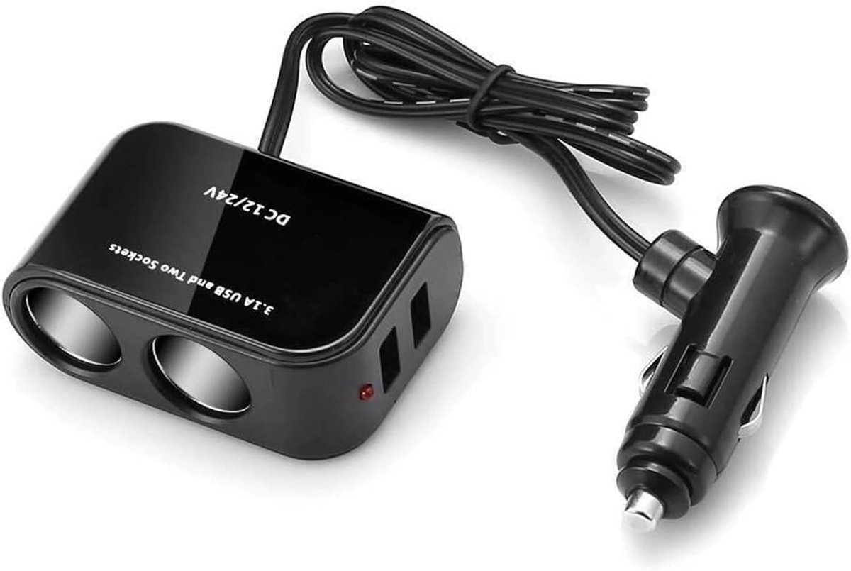 Auto Sigarettenaansteker Splitter - Zwart - 12V/24V - Met 2 USB-poorten - Voor Auto, Vrachtwagen en Boot