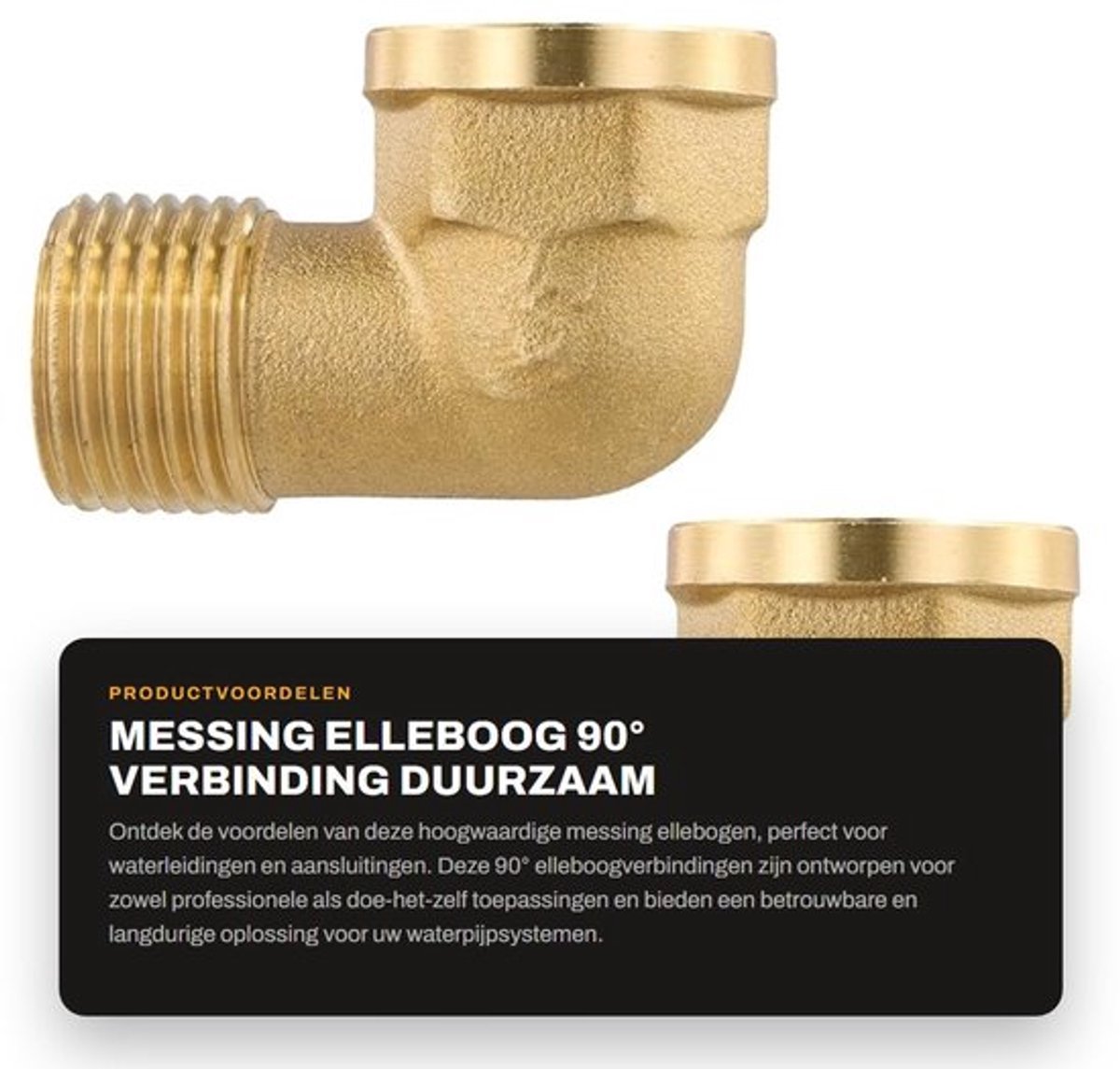 Messing Elleboog 90° - 2 Stuks - Vrouwelijk/Mannelijk Draad - Ø 20 mm - Duurzame Verbindingen - Ideaal voor Waterleidingen - Leidingverbinding