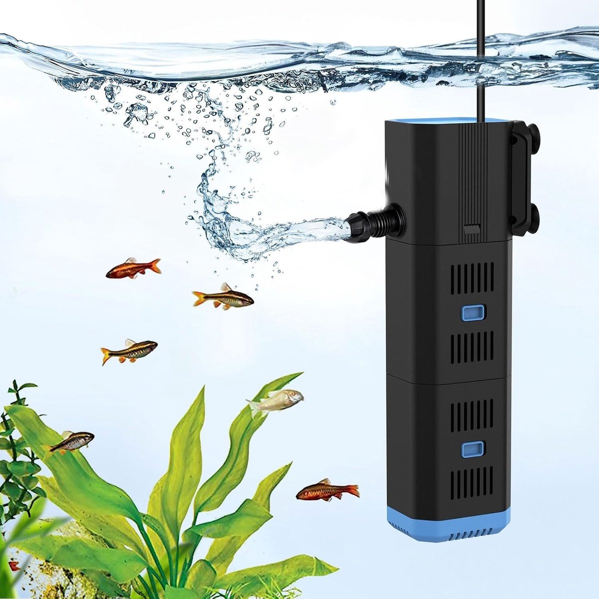 carmdering - Aquariumfilter 4-in-1 – Aquarium Pomp met Dubbele Filtratie – Stil – Zoet- en Zeewater