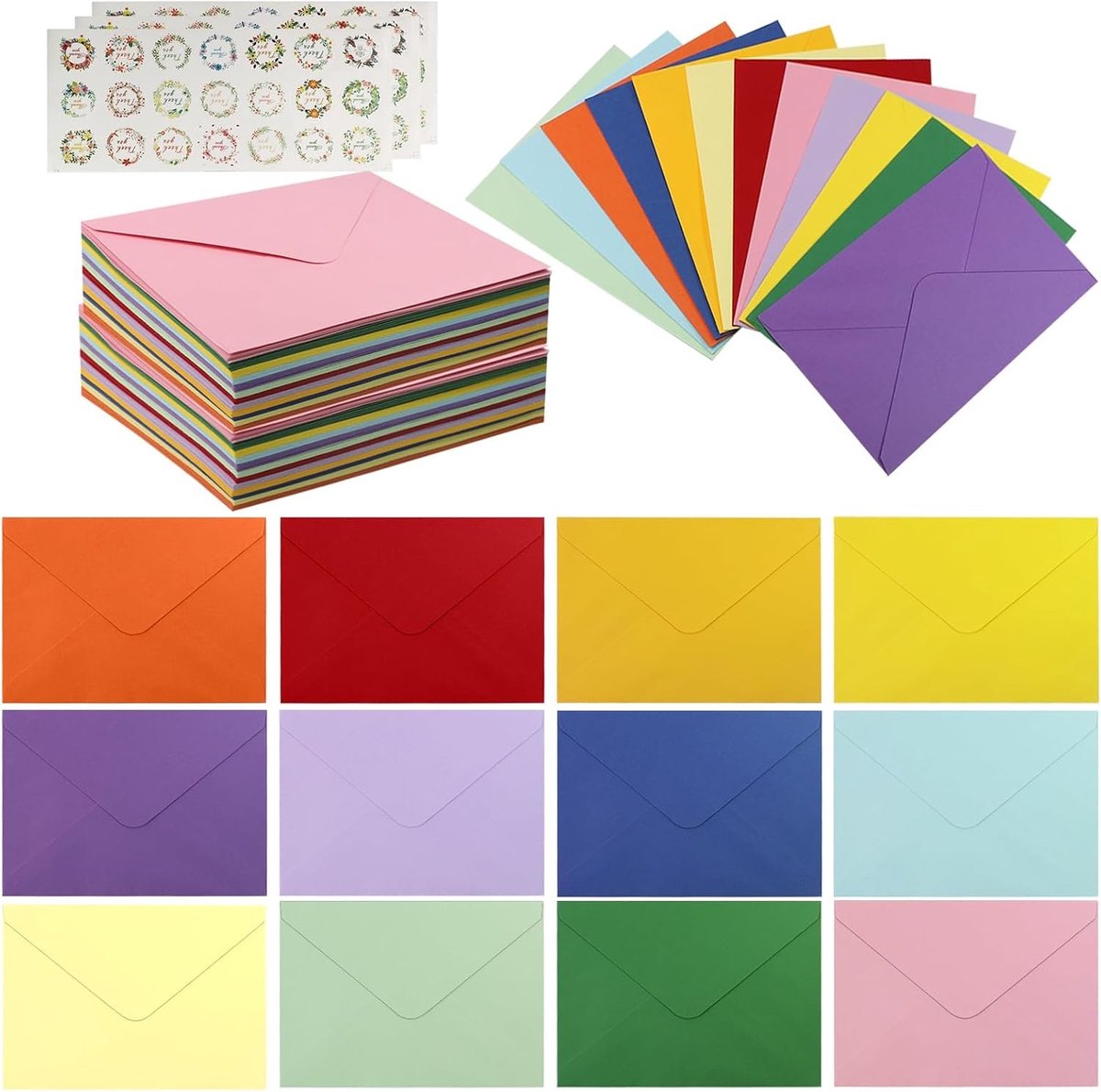Gekleurde Enveloppen Set - Multicolor - 12 Stuks - Hoogwaardig Gecoat Papier - Voor Verjaardagen en Feesten