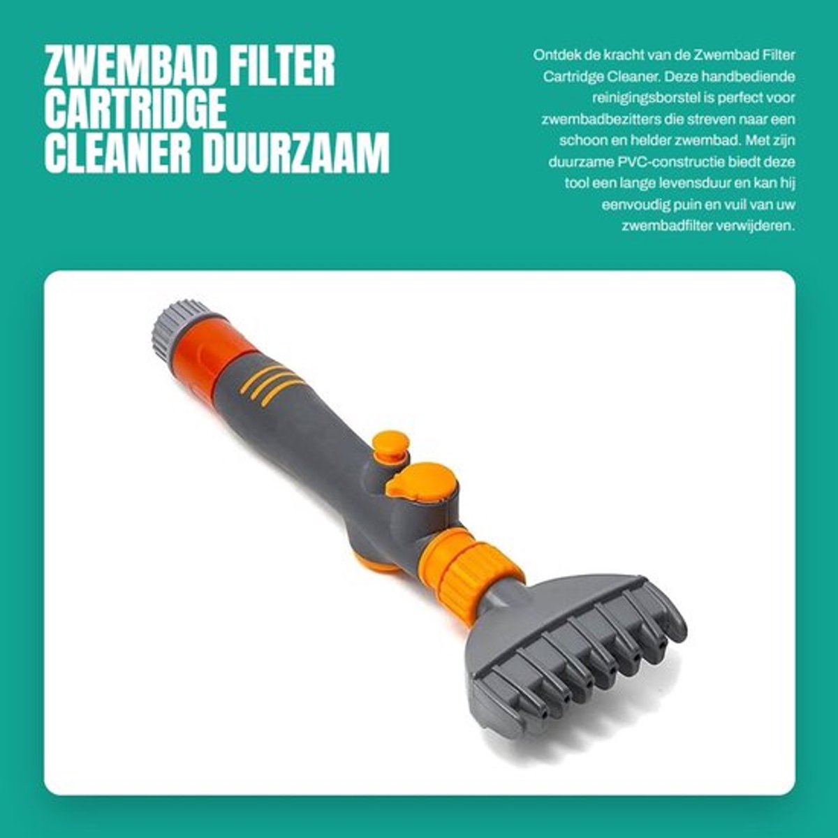 Filterborstel Duurzaam - Handbediende Reinigingsborstel - Compatibel met Zwembadfilters - PVC - 6 Uitlaatgaten - Stroomregelaar - Zwembadreiniger