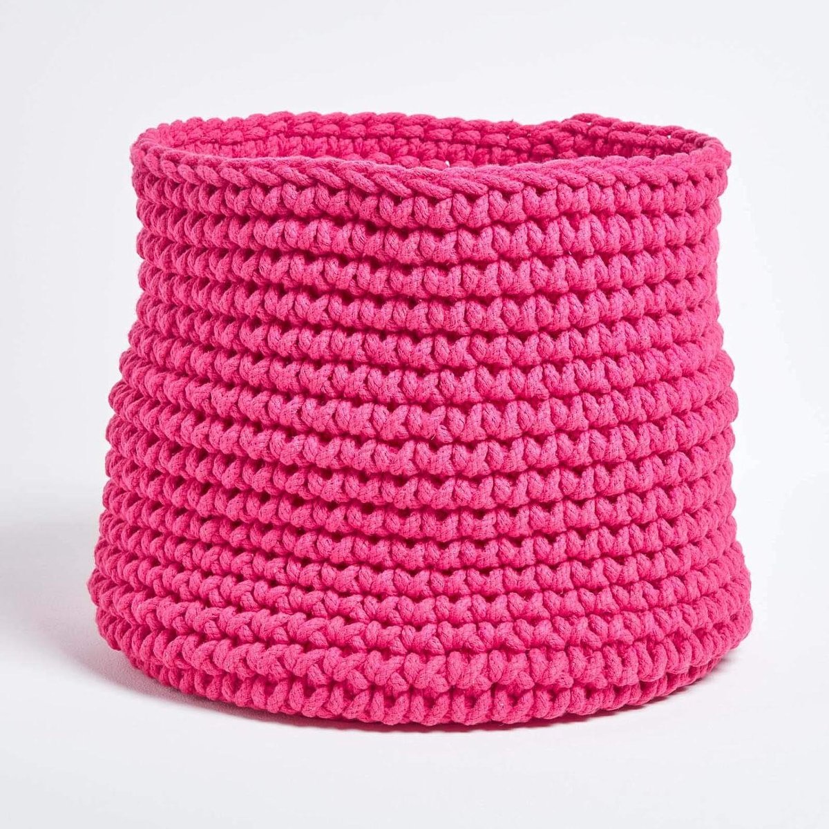 Gebreide Poef - Voetenbank Mand - Opbergen Kinderkamer - Handgebreid Katoen - 42 x 37 cm - Roze