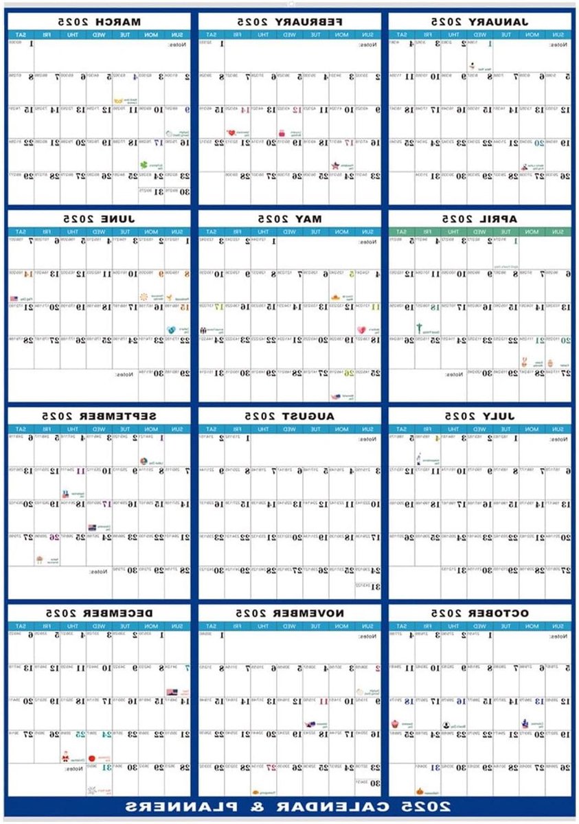 Wandplanner Jaar - Kalender Poster - Planning Thuis - Droog Uitwisbaar - 94 x 61 cm - Wit