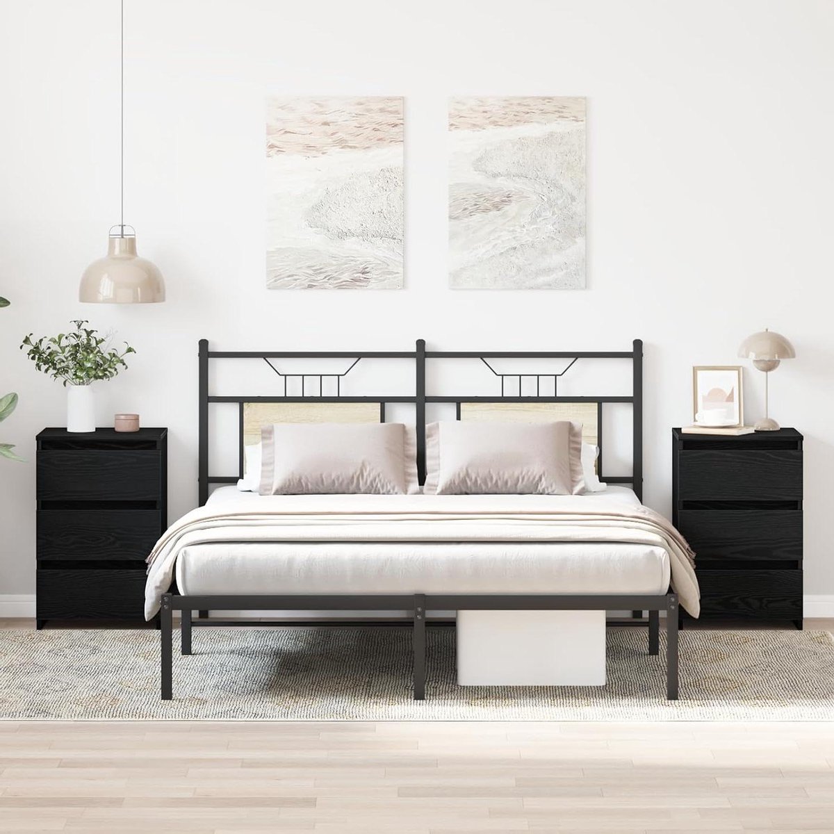 Nachtkastjes Set - Sidetables Hout - Slaapkamer Organiseren - Zes Ruime Laden - 40 x 35 x 62.5 cm