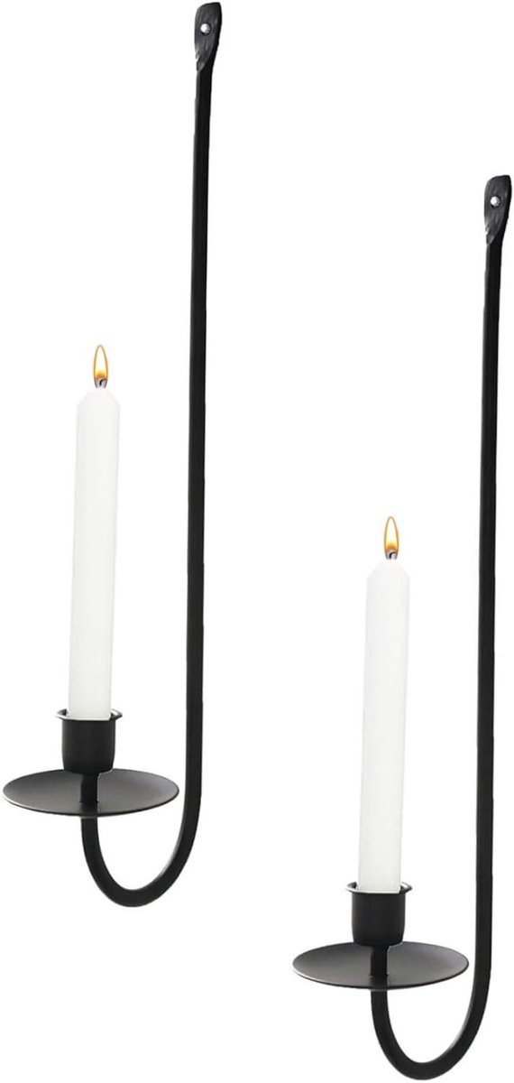 Wandkandelaar Set - Kandelaar Zwart - Muur Decoratie - Minimalistisch Ontwerp - 42 cm - Zwart