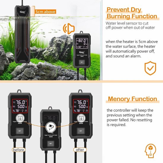 Submersible Aquarium Heater met Digitale LED Controller en Oververhitting Bescherming voor Zoet en Zout Water - 500W Verwarmingselement voor Vis Tank