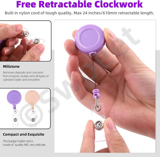 12 Stuks 12 Kleuren 24 Inch Uittrekbare Badge Reel met 360° Rotatable Klem, Ideaal voor Verpleegkundigen, Studenten en Docenten — afbeelding 3