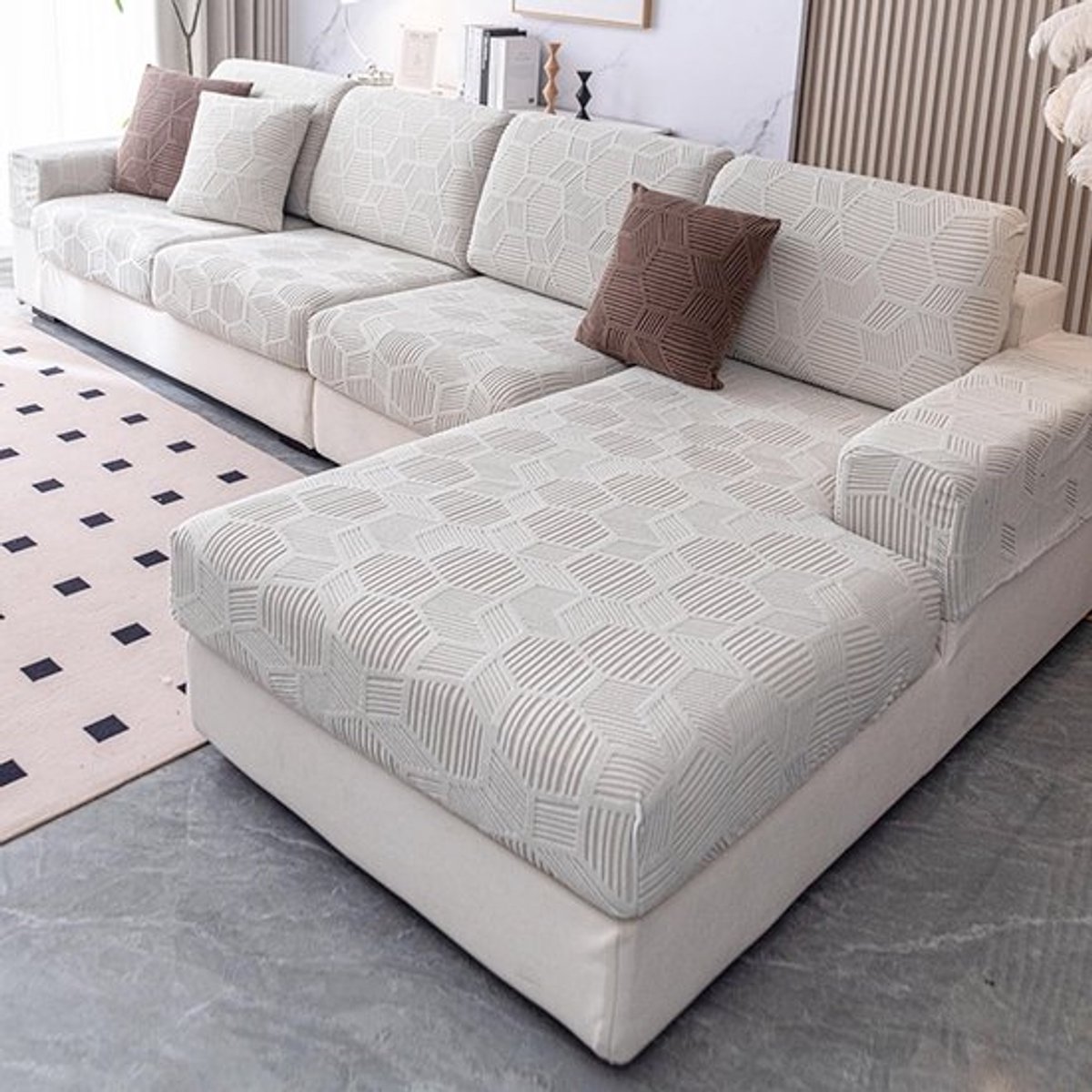 Waterdichte en Rekbare Hoofdkussen Bescherming voor L-vormige Banken en Stoelen - Lichtgrijs, Perfecte Pasvorm en Duurzaam Materiaal