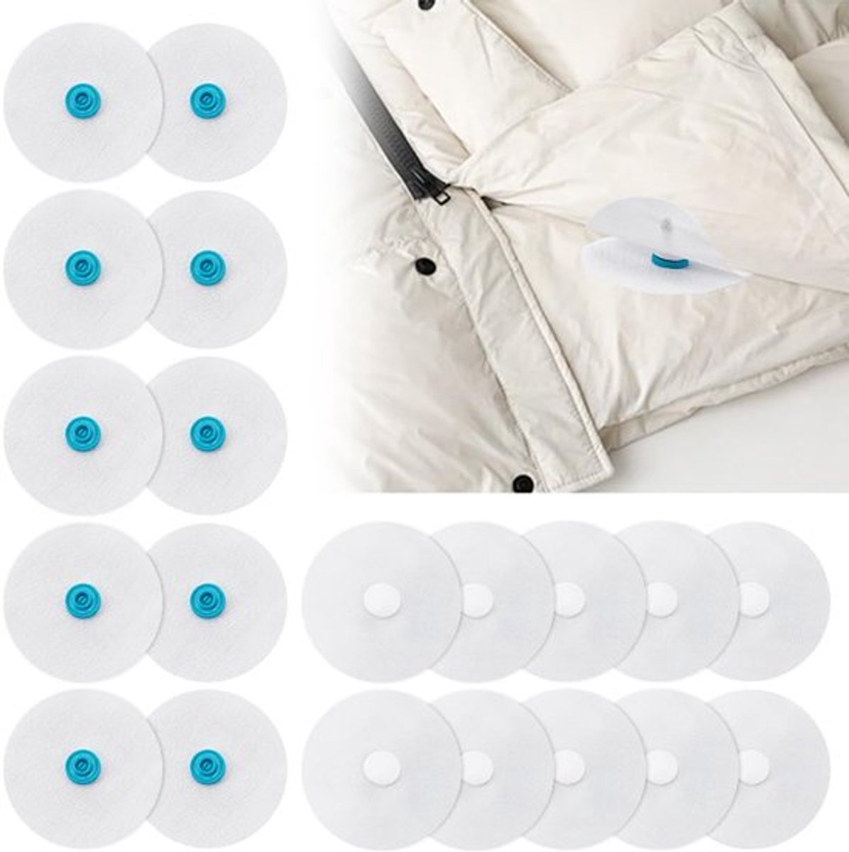 16 paar plastic dekbedovertrekken, ronde dekbedovertrekclips, sluitingen, knoopjes en dekbedclips om het dekbed binnenin te houden voor overhemden, kleding, doe-het-zelf-knutselwerkjes