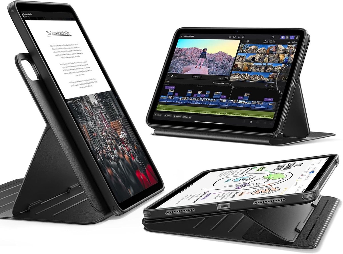 Verwijderbare Magnetische Hoes voor iPad Air 11 Inch 2024, Verstelbare Stand, Zwart, Geschikt voor Air 6e/5e/4e Generatie, Bescherming en Schermzicht Optimalisatie