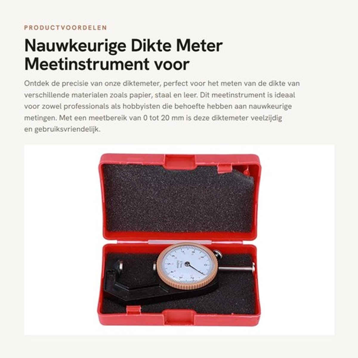 Dikte Meter 0-20 mm - Nauwkeurig Meetinstrument - Platte/Puntige Kop - Hoogwaardige Aluminiumlegering - Duurzaam en Slijtvast