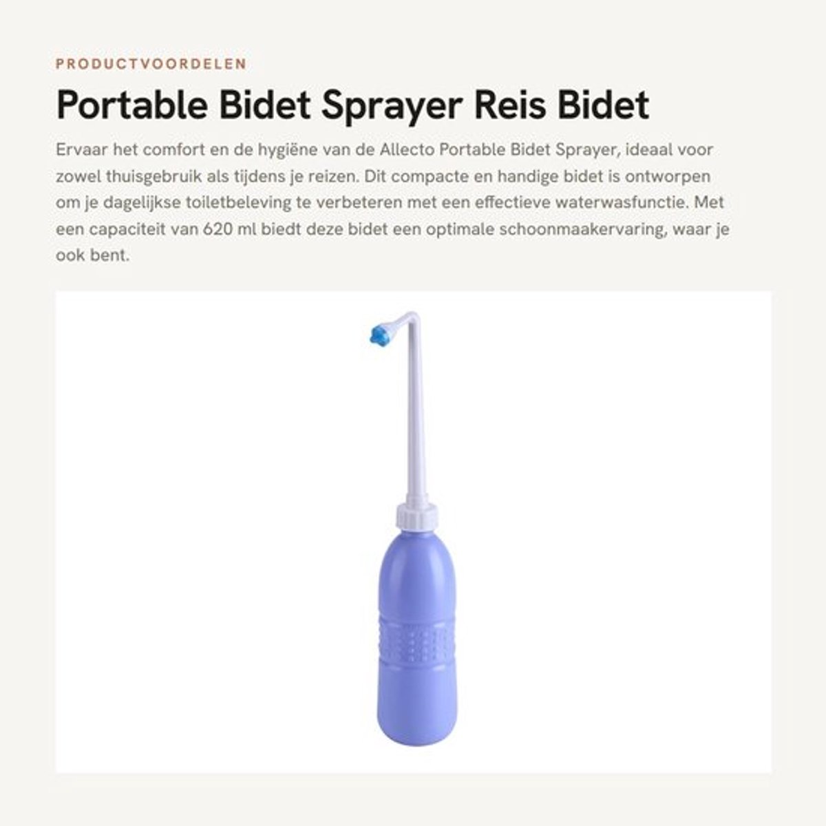 Bidet Draagbaar - Sproeier 620ml - Handfles voor Water - Persoonlijke Verzorging - Kunststof - Voor Thuis/Reizen - Reisbidet