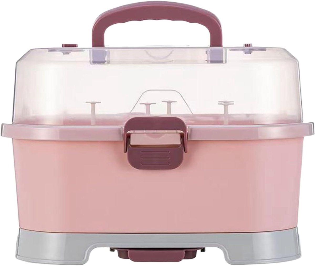 Flessendroger Opbergdoos - Babyfles Organizer - Hygiënisch Drogen - Stofdichte Opslag - 35 x 27 x 25 cm - Roze