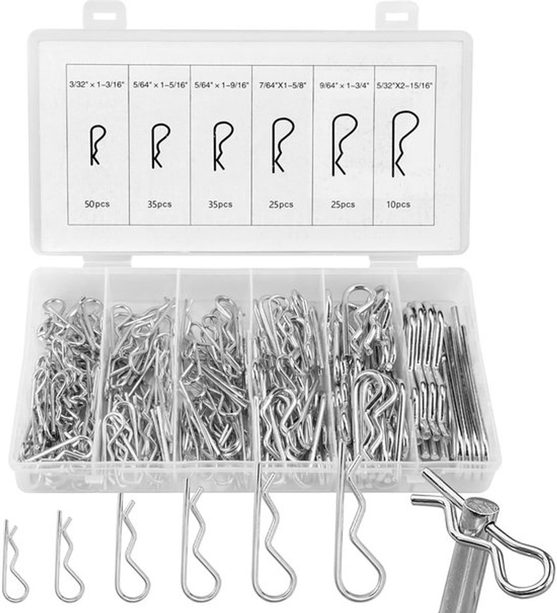 Splinten 180 stuks assortiment R Clips - Roestvrij Stalen Veersplinten - Bevestigingsveerkoppeling - Veiligheidssplinten - Vochtbestendig - Hoogwaardig Verzinkt Staal - Bevestigingsclips