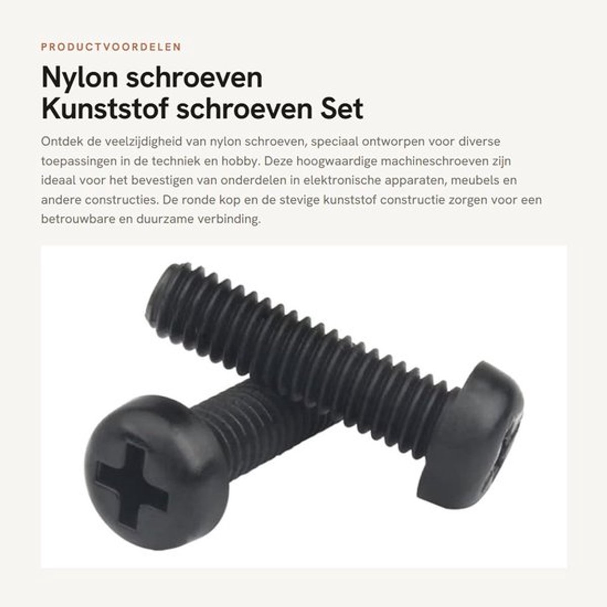 Nylon schroeven - Kunststof schroeven - Set van 100 stuks - Zwart - Ronde kop - Voor gebruik in machines - M3x5mm
