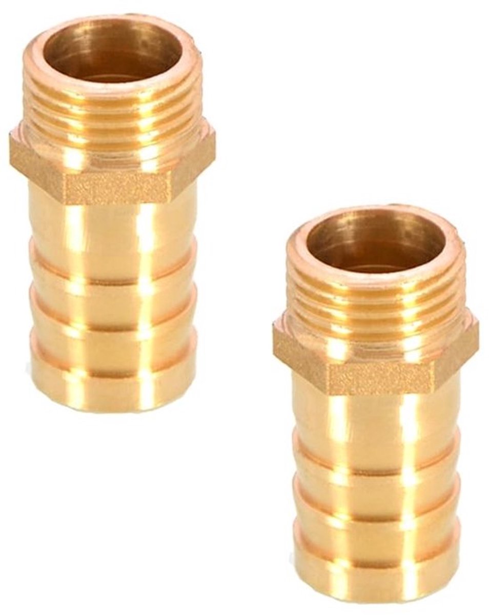 Slangkoppeling Messing - 2 Stuks - BSP Draadmaat 19 mm - Slangstuk - Koppeling - Schroefdraad - Geschikt voor Water/Gas - Slangconnector