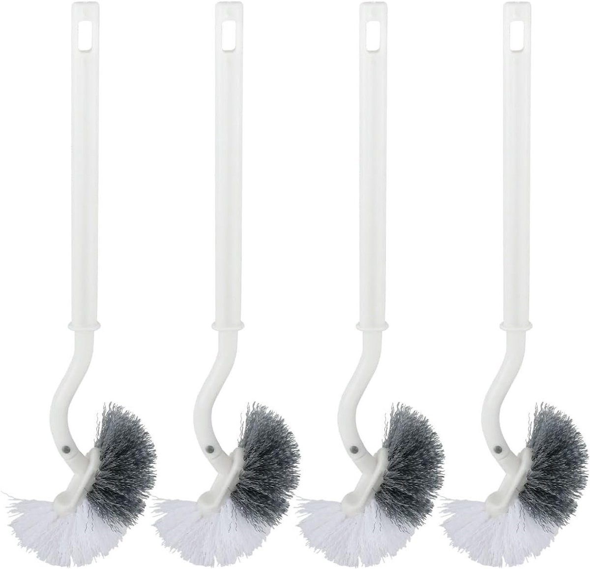 Set van 4 Toiletborstels met Randreiniger - Wit - 38 cm - Kunststof met Gebogen Kop - Voor Dieptereiniging