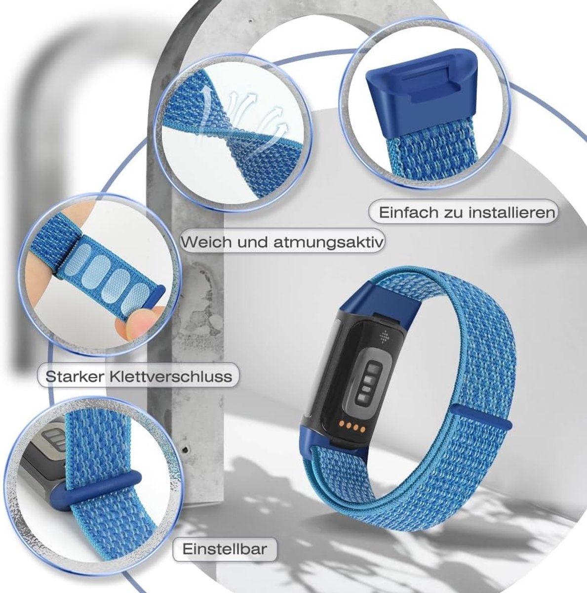 Verstelbare en Ademende Nylon Sportband voor Fitbit Charge 5 - Vervangband voor Fitness Tracker voor Mannen en Vrouwen thumbnail 3