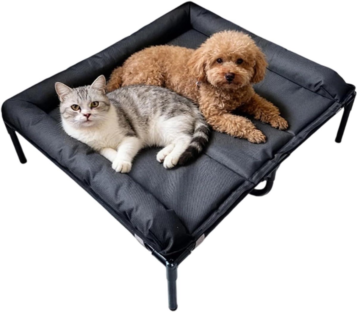 Verhoogd Huisdierbed - Draagbare Hondemat - Buiten Ontspannen - Antislip Oxford Stof - 79 x 67 x 19 cm - Zwart
