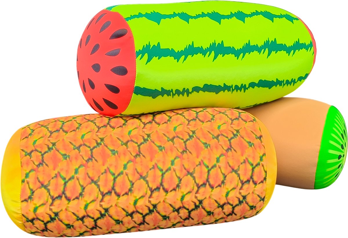 My Daily Pillow Rolkussen - Sierkussen Rond Cilinder 17 x 30 cm - fruitschaal-design - Stevig en zacht - Mooie print - Gevuld met microgranulaat - Vormvast & Wasbaar - Ideaal voor op de bank, bed, auto of op reis - Inclusief Wasnet