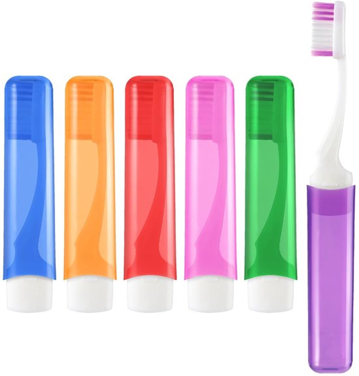 Reistandenborstelset 6 Stuks - Mini Opvouwbare Tandenborstels - Zachte Borstelharen - Draagbaar Etui - Toiletartikelen voor Reizen - Tandenborstel