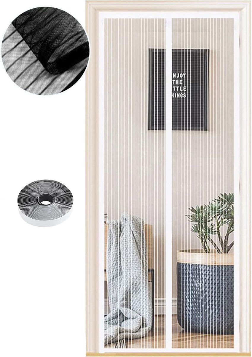 Vliegengordijn lamellen - Wit - 125 x 220 cm - Magnetisch Vliegengaas met Klittenband - Voor Balkondeur en Terrasdeur