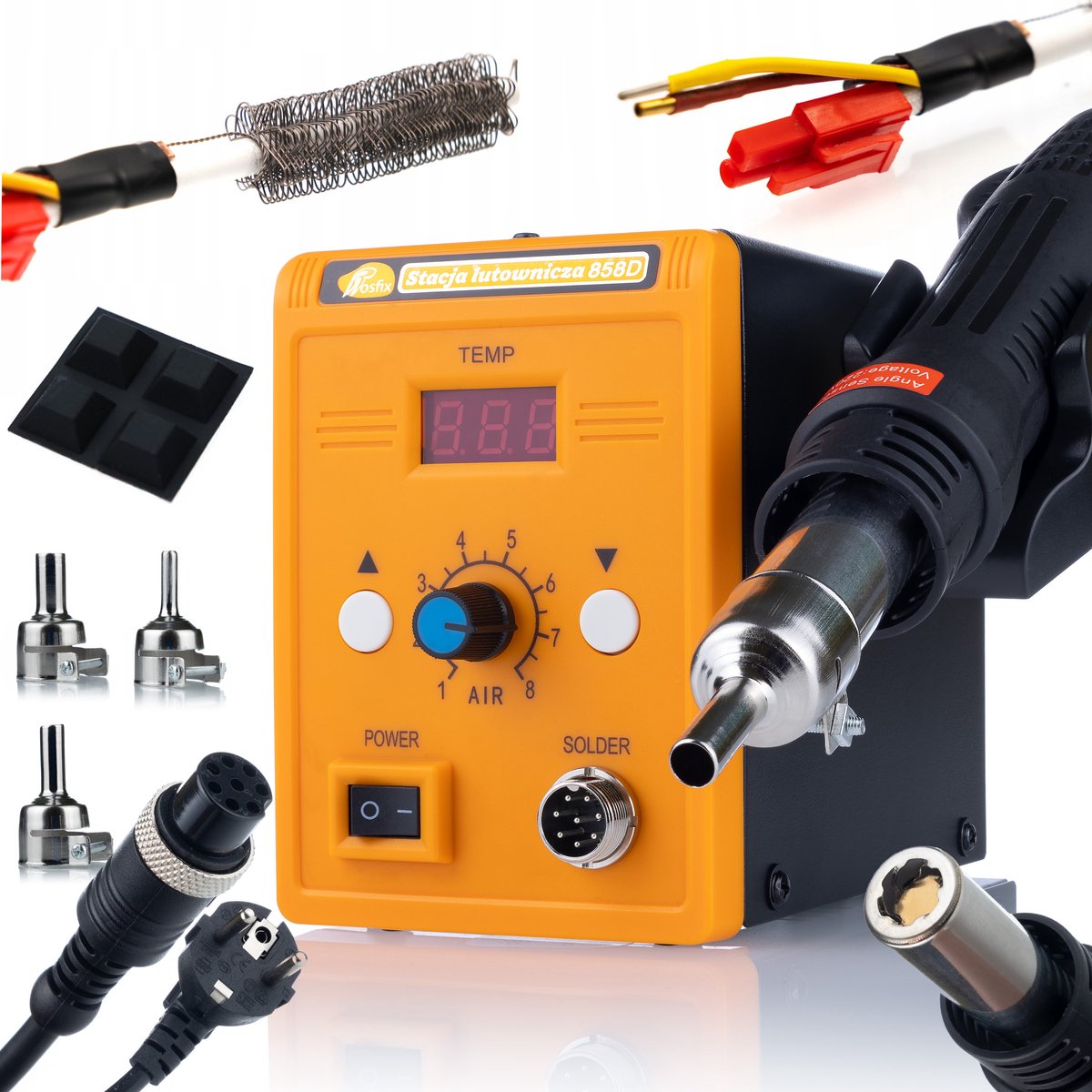 Rosfix Soldeerstation Hot-Air 858D Set Spuitmond - 700W ESD Safe - 100–500°C 3 Spuitmonden 22mm