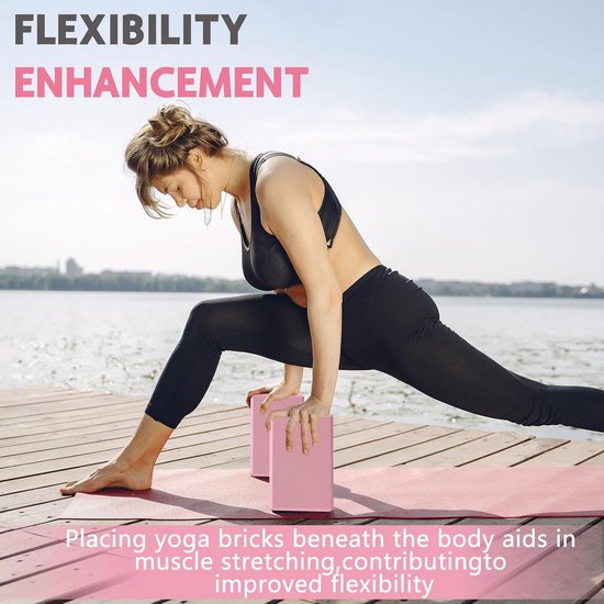Yogablokken - 2-pack - zacht en antislip - dansblokken - lichtgewicht en geurwerend - geschikt voor beginners - EVA-materiaal - geschikt voor Pilates, meditatie, dagelijkse fitness, stretching en vormgevende training - 23*15*7,5 cm - Roze — afbeelding 3