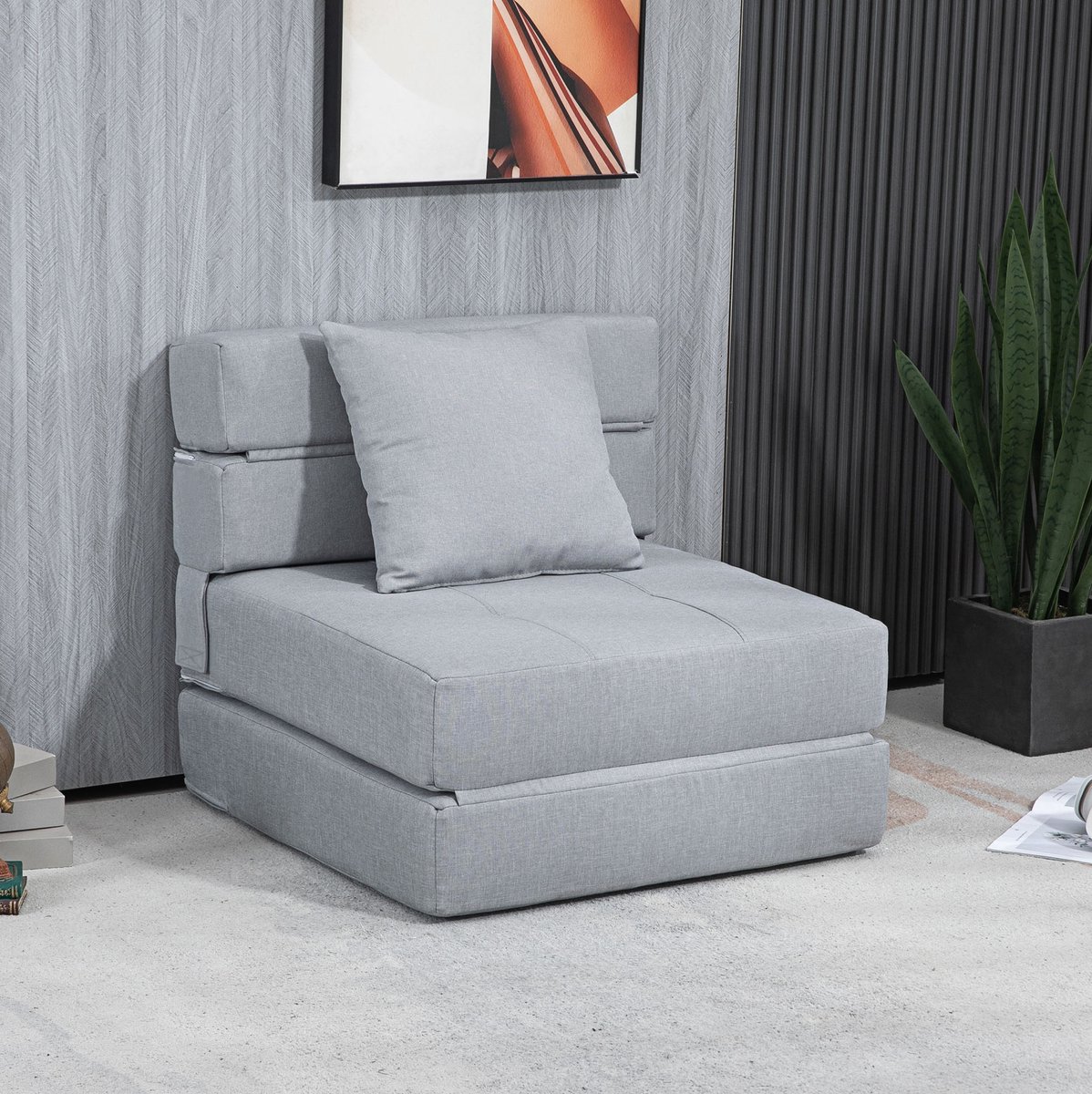 STILVORA Fauteuil 70 X 70 X 61 Cm - Klapbaar Met Bedfunctie En Kussen - Voor Woonkamer En Slaapkamer - Polyesterstof - Lichtgrijs