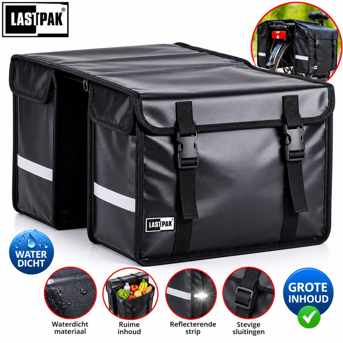 Lastpak Bisonyl - Dubbele Fietstas - 46 l - Zwart