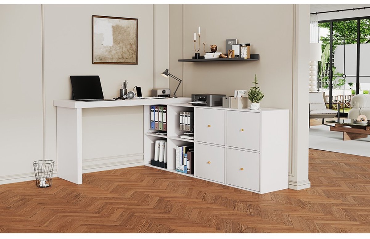 YYchan hoekbureau - wit - 140 x 48 x 78 cm - met lade - met opbergruimte