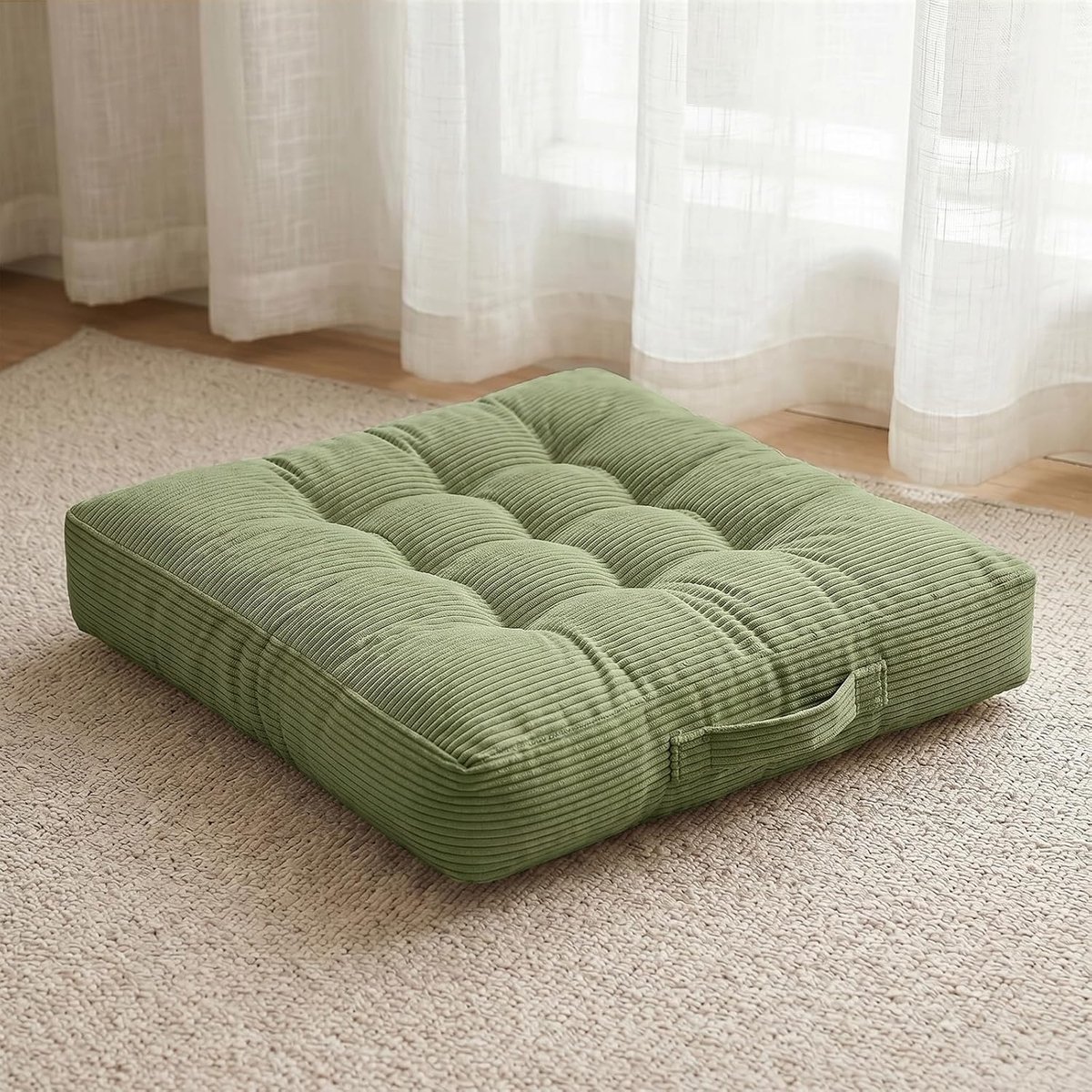 zitkussen 45x45 cm, dik matraskussen 10 cm, katoen stoelkussen voor binnen en buiten (groen, 45 x 45 cm)