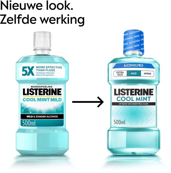 Listerine Cool Mint Mild Mondspoeling, Met Essentiële Oliën, Tegen Slechte Adem en Tandplak, Mild Muntsmaak, 3x500 ml